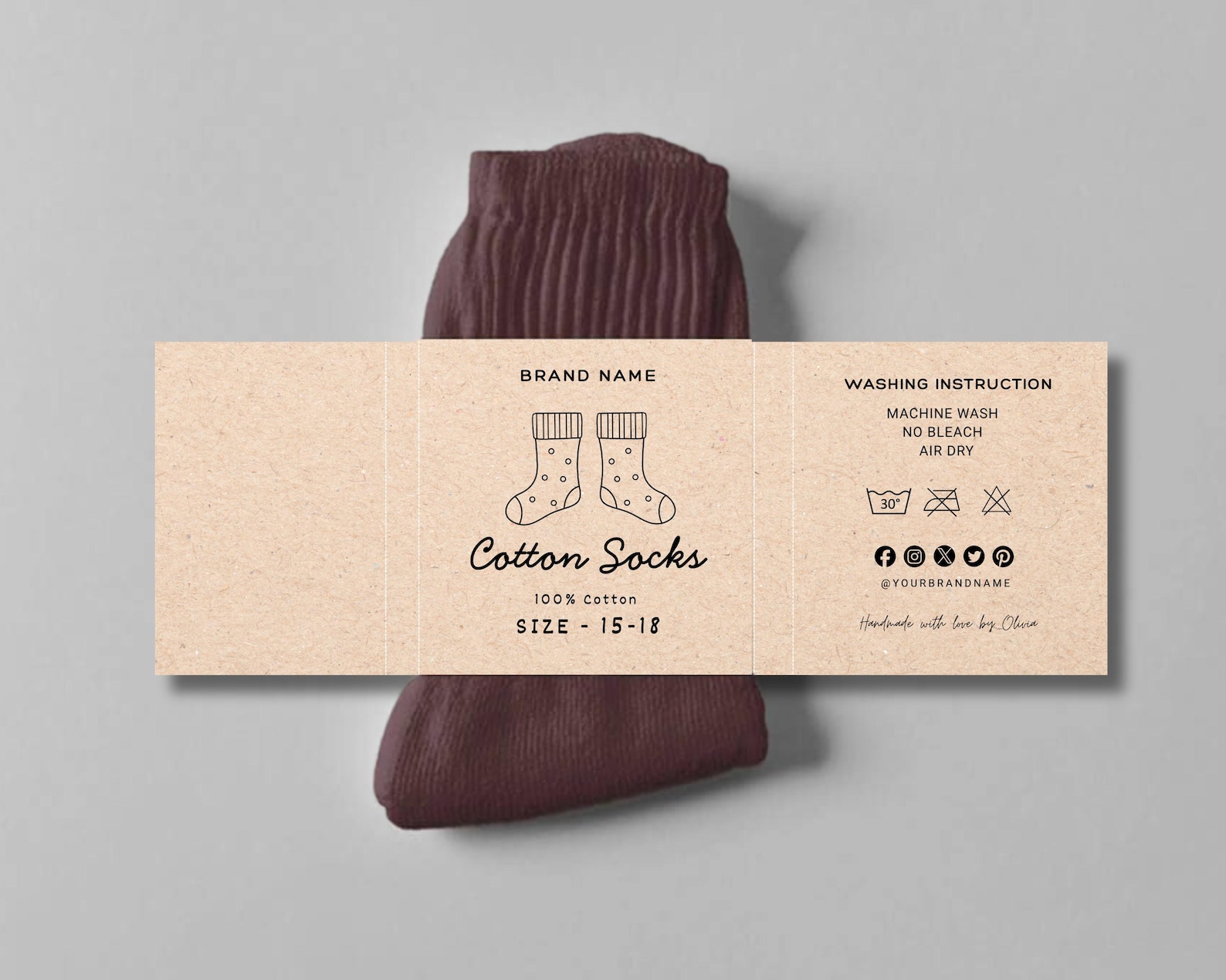 Sock Paper Label Printable Sock Wrap Labels, Cotton Socks Label Designs, Handmade Socks ...