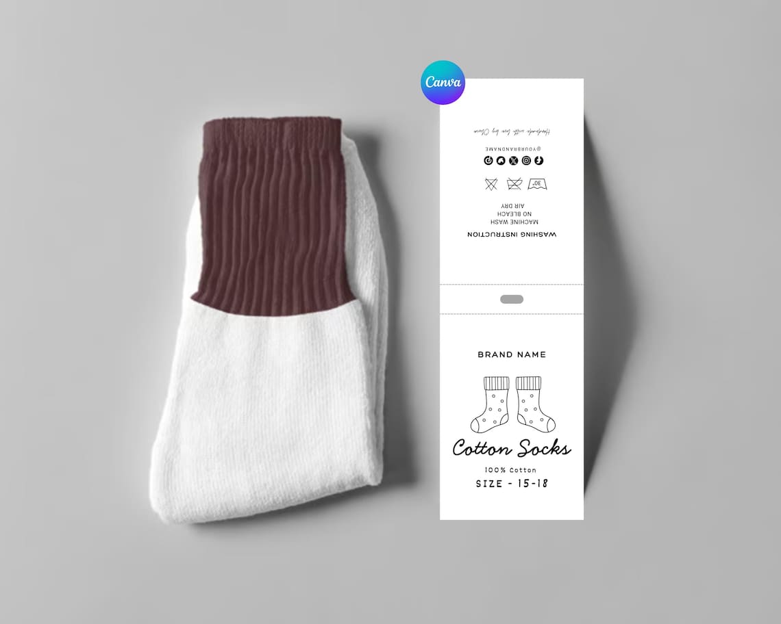 Sock Paper Label Printable Sock Wrap Labels, Cotton Socks Label Designs, Handmade Socks ...