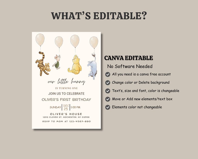classic pooh bear, vintage winnie, winnie the pooh baby, pooh birthday, turning one year, winnie bday invite, winnie bday party, classic winnie, kids bday invite, first bday invite, pooh evite, winnie pooh invite, pooh invitation