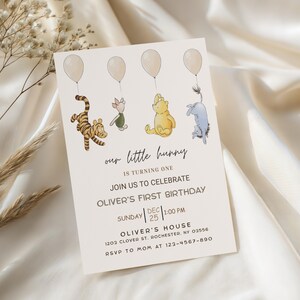 classic pooh bear, vintage winnie, winnie the pooh baby, pooh birthday, turning one year, winnie bday invite, winnie bday party, classic winnie, kids bday invite, first bday invite, pooh evite, winnie pooh invite, pooh invitation
