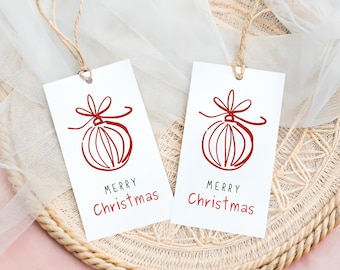 Minimalist Red Ornament Gift Tag, Modern Christmas Printable (Digital Download)
