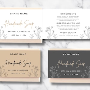 May include: Four bars of handmade soap with various label designs. The labels display "Handmade Soap" and "Natural & Handmade". Each label has a floral design and the net weight is 120g (4 oz).