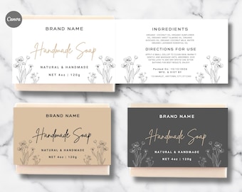 Etichetta per sapone stampabile, etichetta per sapone artigianale biologico, sapone personalizzato, etichetta per bustine di sapone, modello digitale modificabile Canva.