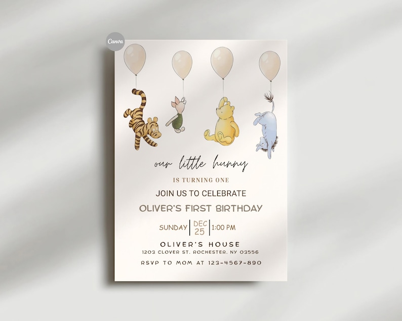 classic pooh bear, vintage winnie, winnie the pooh baby, pooh birthday, turning one year, winnie bday invite, winnie bday party, classic winnie, kids bday invite, first bday invite, pooh evite, winnie pooh invite, pooh invitation