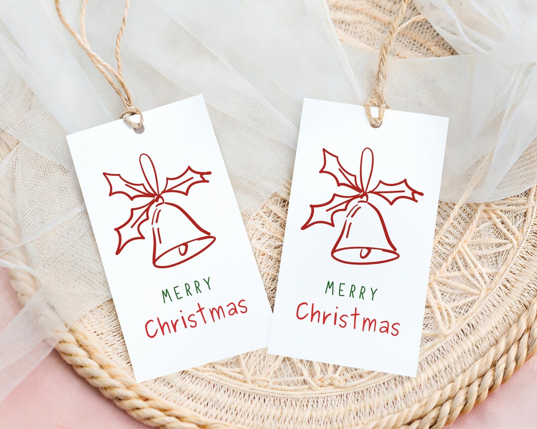 Minimalist Christmas Bell Gift Tag, Printable Holiday Favor Label ...