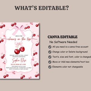 cherry on top invite,rsvp baby shower,cherry bow baby,cherry baby invite,she's our cherry on,mon cheri invite,cuteipie baby shower,hand drawn cherry,cherry on top shower,berry baby shower,cherry coquette,she's the cherry,cherry theme