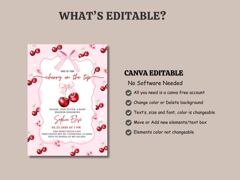 cherry on top invite,rsvp baby shower,cherry bow baby,cherry baby invite,she's our cherry on,mon cheri invite,cuteipie baby shower,hand drawn cherry,cherry on top shower,berry baby shower,cherry coquette,she's the cherry,cherry theme
