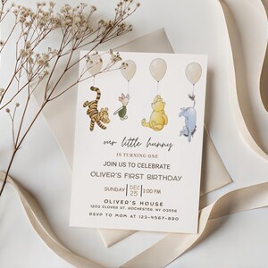 classic pooh bear, vintage winnie, winnie the pooh baby, pooh birthday, turning one year, winnie bday invite, winnie bday party, classic winnie, kids bday invite, first bday invite, pooh evite, winnie pooh invite, pooh invitation