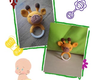 Patrón de sonajero de jirafa a crochet: Juguete amigurumi para bebé (Tutorial en PDF)