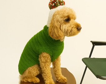 Patrón de sudadera con capucha de ganchillo para perro talla M – Suéter navideño con capucha para mascotas pequeñas