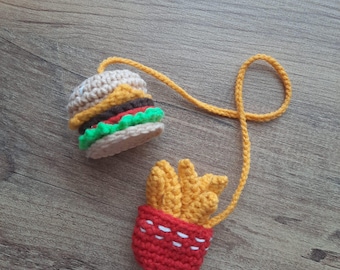Crochet Burger and Fries Bag Charm Pattern: Kawaii Fast Food Amigurumi (PDF Pattern)