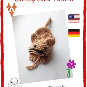 Patron de couvre-clés chat au crochet, tutoriel porte-clés Amigurumi, téléchargement numérique de couvre-clés bricolage, clé de chaton mignon confortable, modèle PDF pour débutants