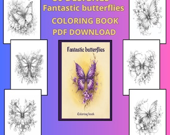 Fantastic Butterflies Coloring Book – 80 Printable Pages | Digital Download PDF for Adults & Teens | Butterfly Coloring Pages for Relaxation