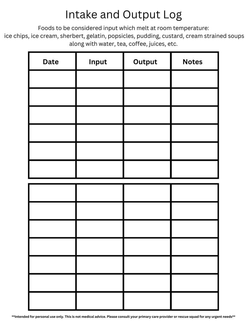 Printable Intake and Output Log - Etsy