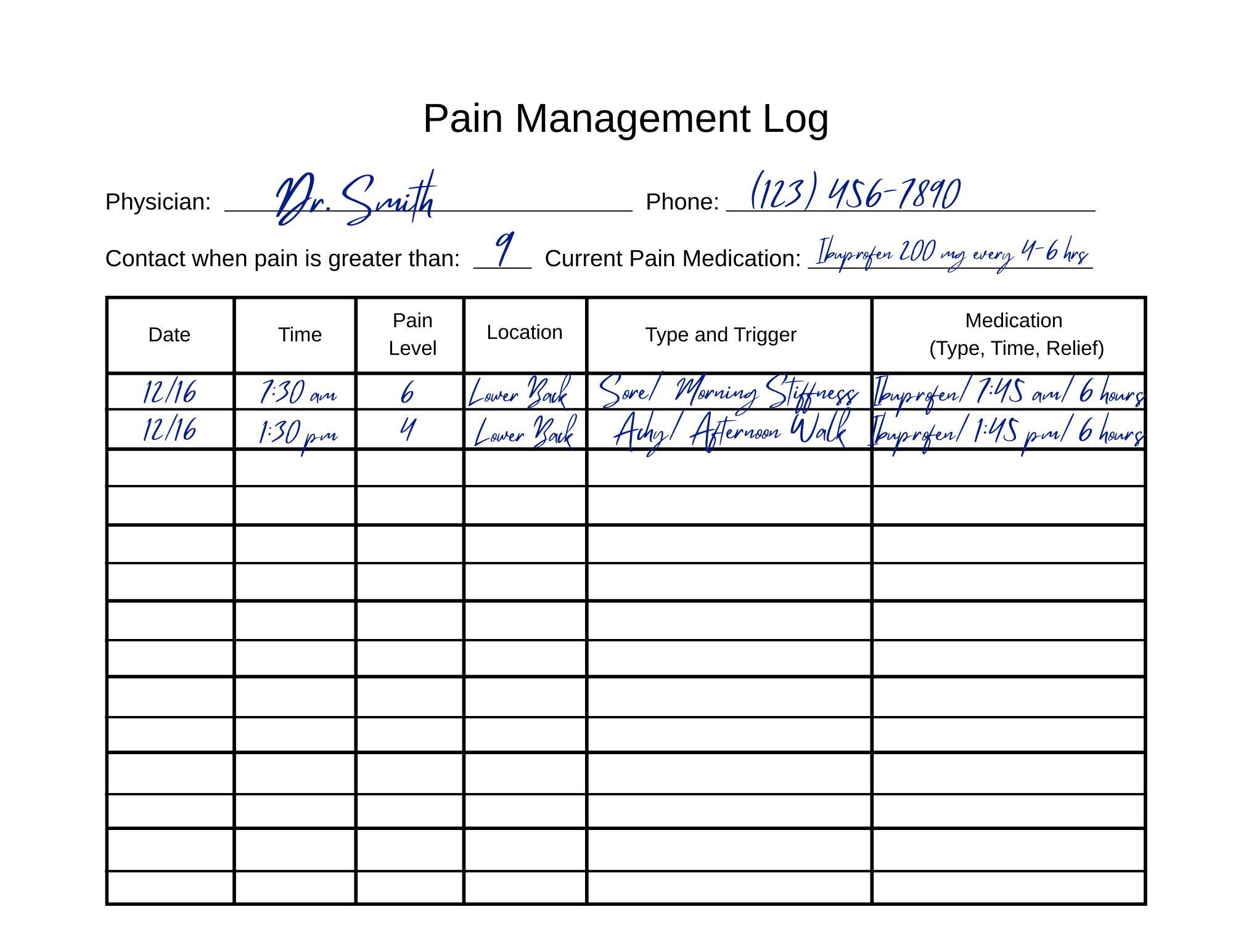 Fillable Pdf Pain Log Example Printable Pain Management Log: Medication Tracker (PDF) - Etsy