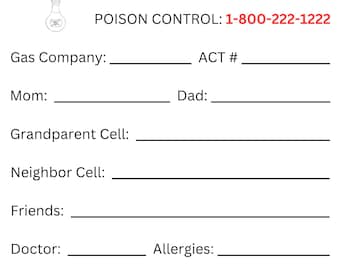 Druckbare Familie Notfallkontaktliste (Digitaler Download)