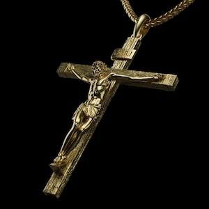 Massive Goldkreuz-Halskette: Religiöser Kruzifix-Anhänger, katholischer Schmuck