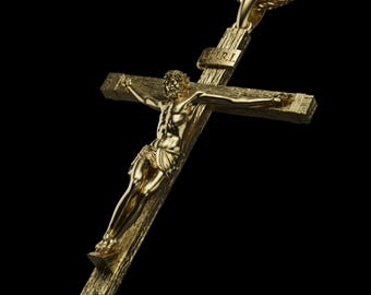 Gold Cross Necklace, 14K Gold Crucifix Pendant, Christian Jewelry, Jesus Cross Necklace, Religious Gift for Him, Catholic Necklace