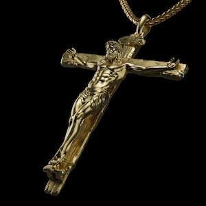 Solid Gold Crucifix Necklace: Religious Catholic Cross Pendant
