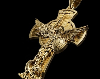 St Michael Necklace Gold, Archangel Michael Pendant, 14K Gold Catholic Christian Jewelry, Religious Gift for Him, First Communion Gift
