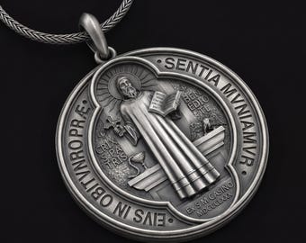 St Benedict Medal, Saint Benedict Medallion Necklace, Catholic Protection Pendant, Christian Jewelry, Gift for Him
