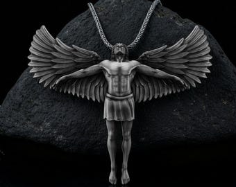 925 Sterling Silver Angel Pendant, Greek Mythology Necklace, Winged Angel Charm, Spiritual Jewelry Gift for Men & Women, Protection Pendant