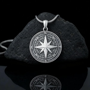 Sterling Silver Compass Pendant, 925 Silver Direction Jewelry, Adventure Gift for Men & Women, Travel Journey Necklace