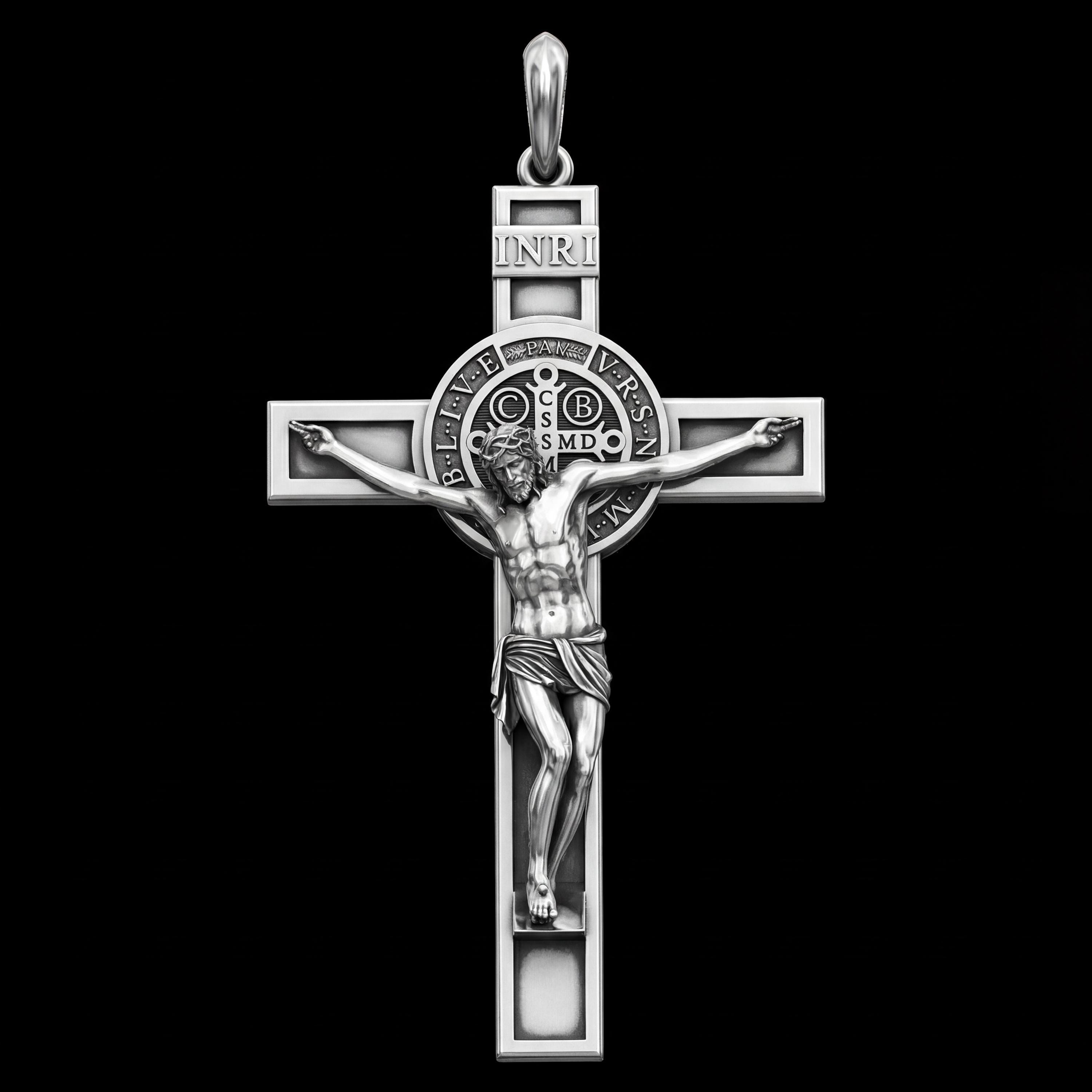 925 Sterling Silver Crucifix Necklace, Saint Benedict Cross Pendant ...