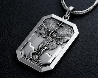 Colgante de San Miguel, collar de plata para la Primera Comunión, joyería católica del ángel guardián.