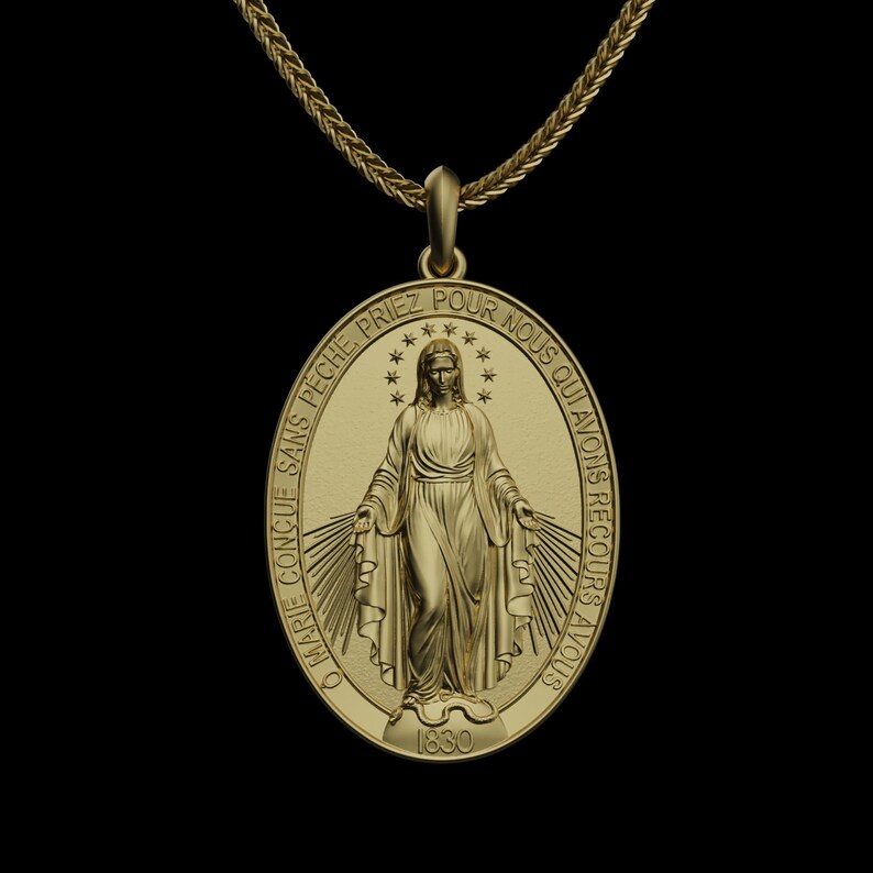 Solid Gold Miraculous Medal Pendant, Virgin Mary Necklace, 14K 18K ...