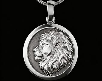 925 Sterling Silver Lion Necklace Men Lion Head Pendant Leo Zodiac Jewelry Lion King Gift for Him Husband Birthday Gift