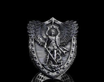 Sterling Silver Archangel St. Michael Ring, Christian Catholic Jewelry