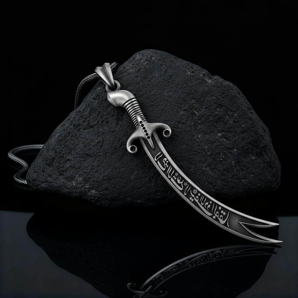 Sterling Silver Zulfiqar Sword Pendant, Imam Ali Zulfikar Necklace