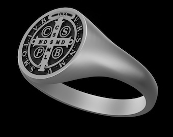 Saint Benedict Ring, Catholic Christian Protection, Sterling Silver Minimalist Ring