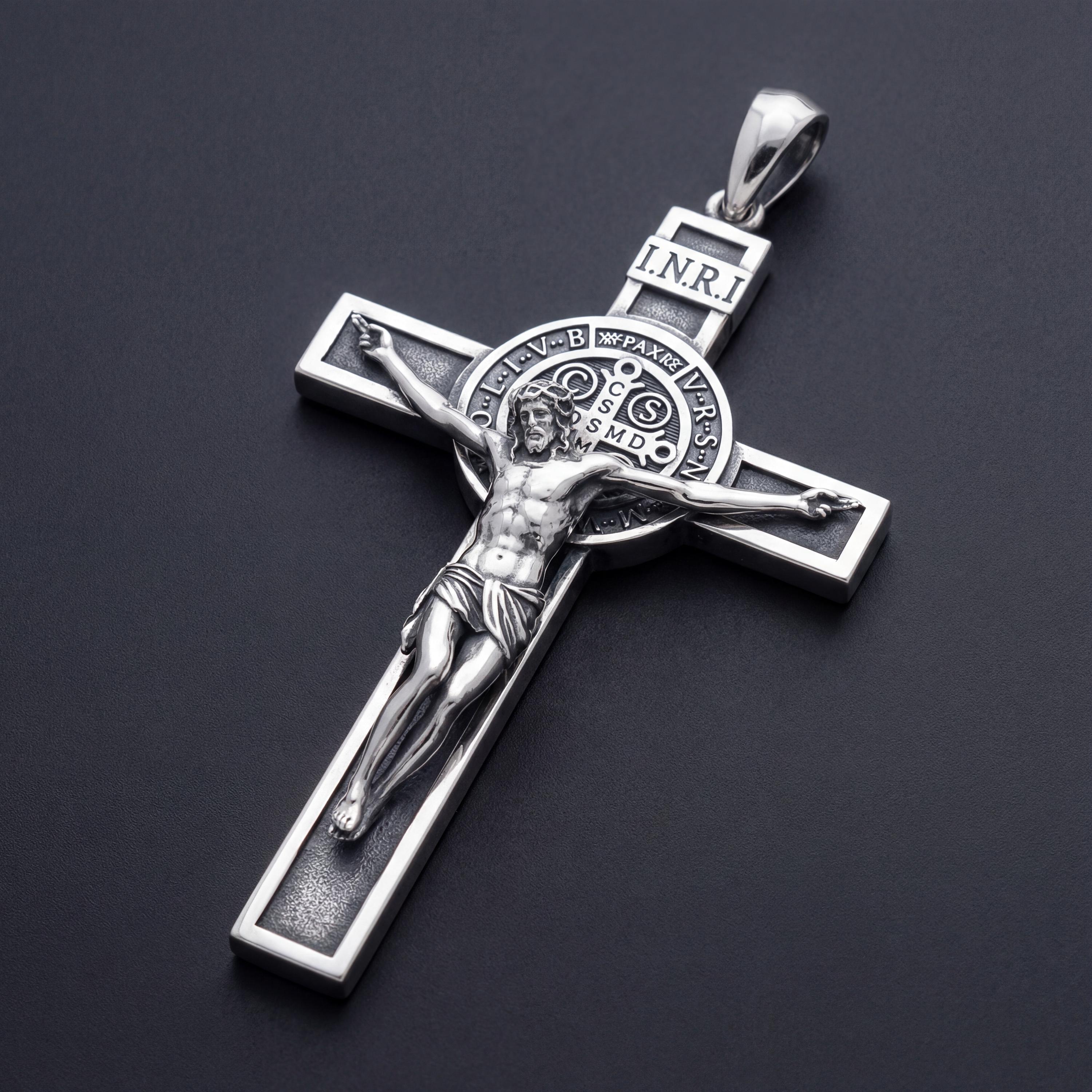 925 Sterling Silver Crucifix Necklace, Saint Benedict Cross Pendant ...