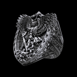 St Michael Archangel Armor Ring, Silver Shield Protection Mens Ring, St Michael Ring, Christian Religious Jewelry, Unique Gift for Him
