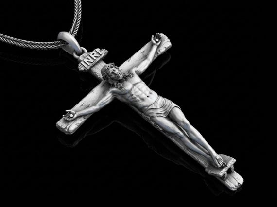Crucifix Necklace, Sterling Silver Cross Pendant, Religious Catholic Jewelry, Gift for Him, Baptism Gift, Christian Jewelry