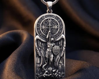 Saint Michael Archangel Pendant, Silver First Communion Necklace, Catholic Religious Christian, Gift for Him, Guardian Angel Pendant