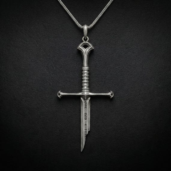 Broken Sword Pendant, 925 Sterling Silver Men Necklace, Medieval Warrior Jewelry, Handcrafted Warrior Pendant, Gift for Boyfriend