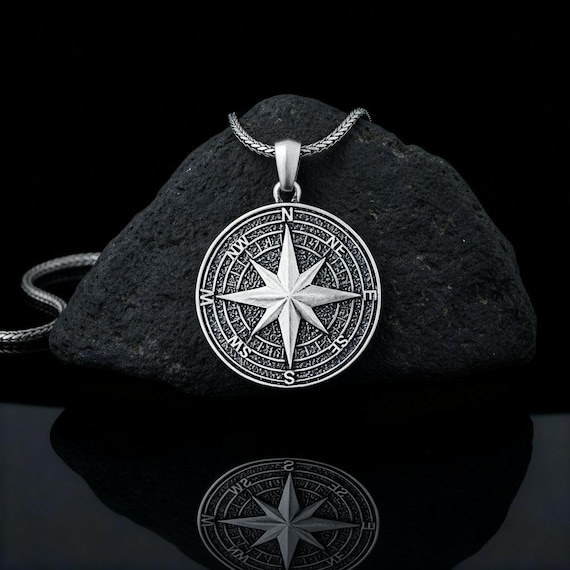 Sterling Silver Compass Pendant, 925 Silver Direction Jewelry, Adventure Gift for Men & Women, Travel Journey Necklace