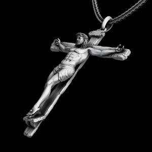 Crucifix Pendant, Sterling Silver Jesus Cross Necklace, Religious Christian Jewelry, Catholic Jewelry Men&#39;s Cross Necklace, Fathers Day Gift