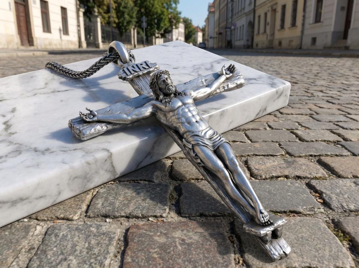Ciondolo Crocifisso INRI In Acciaio Inossidabile 2-1/4'' - Gioiello Religioso Con Catena 14''