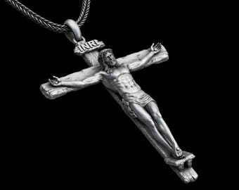 Crucifix Necklace, Sterling Silver Cross Pendant, Religious Catholic Jewelry, Gift for Him, Baptism Gift, Christian Jewelry