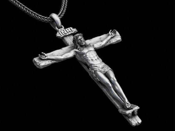 Crucifix Necklace, Sterling Silver Cross Pendant, Religious Catholic Jewelry, Gift for Him, Baptism Gift, Christian Jewelry