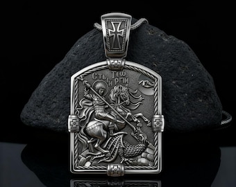 Sterling Silver St George Pendant Necklace, Dragon Slayer Patron Saint Jewelry, Protection Faith Necklace Gift for Him & Her