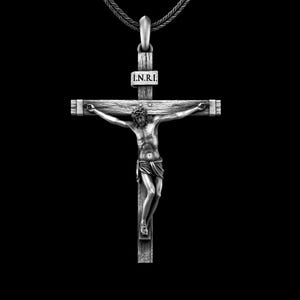 Crucifix Necklace, Sterling Silver Cross Necklace, Religious Crucifix Pendant, Catholic Jewelry Men&#39;s Cross Necklace, Fathers Day Gift