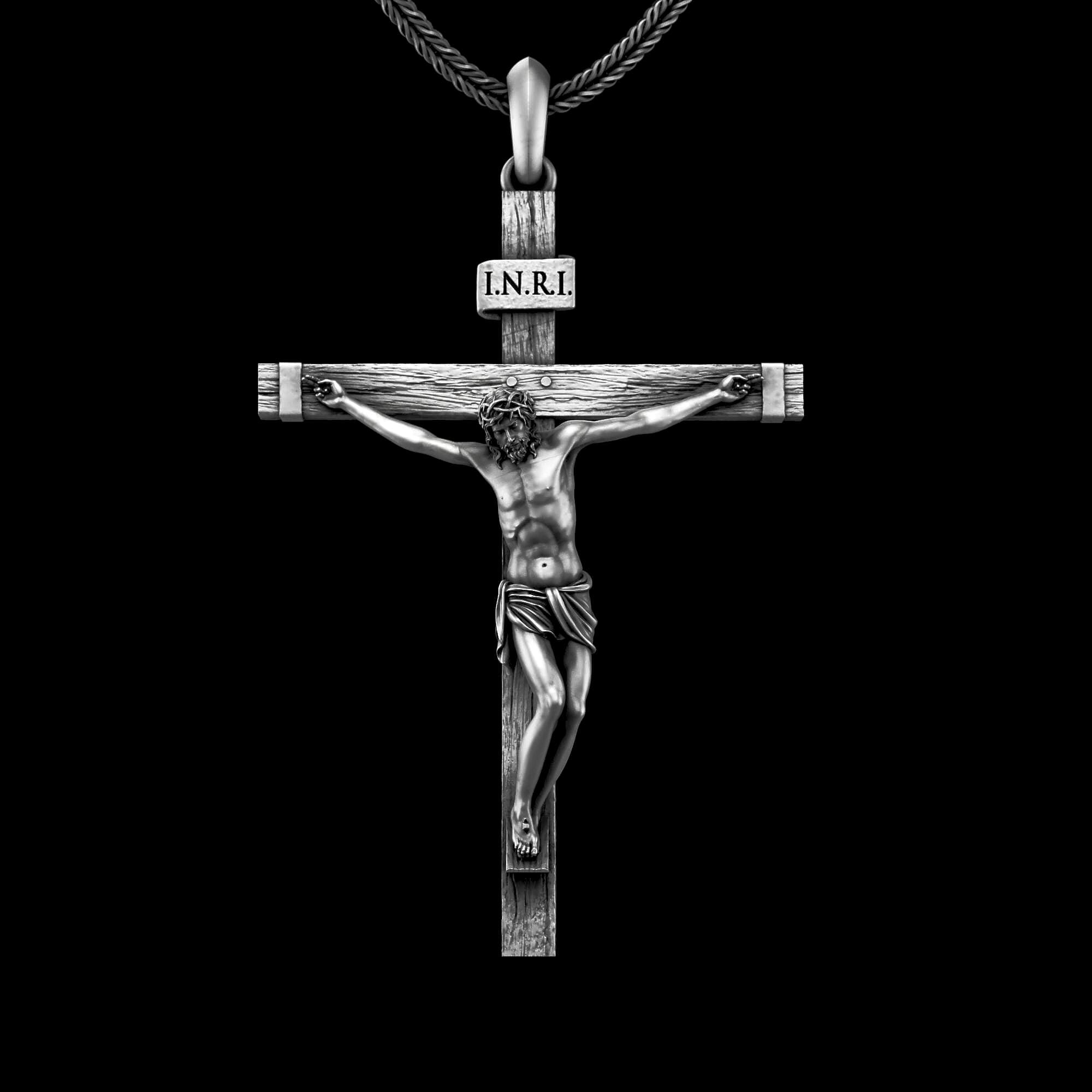 Crucifix Necklace, Sterling Silver Cross Necklace, Religious Crucifix Pendant, Catholic Jewelry Men's Cross Necklace, Fathers Day Gift