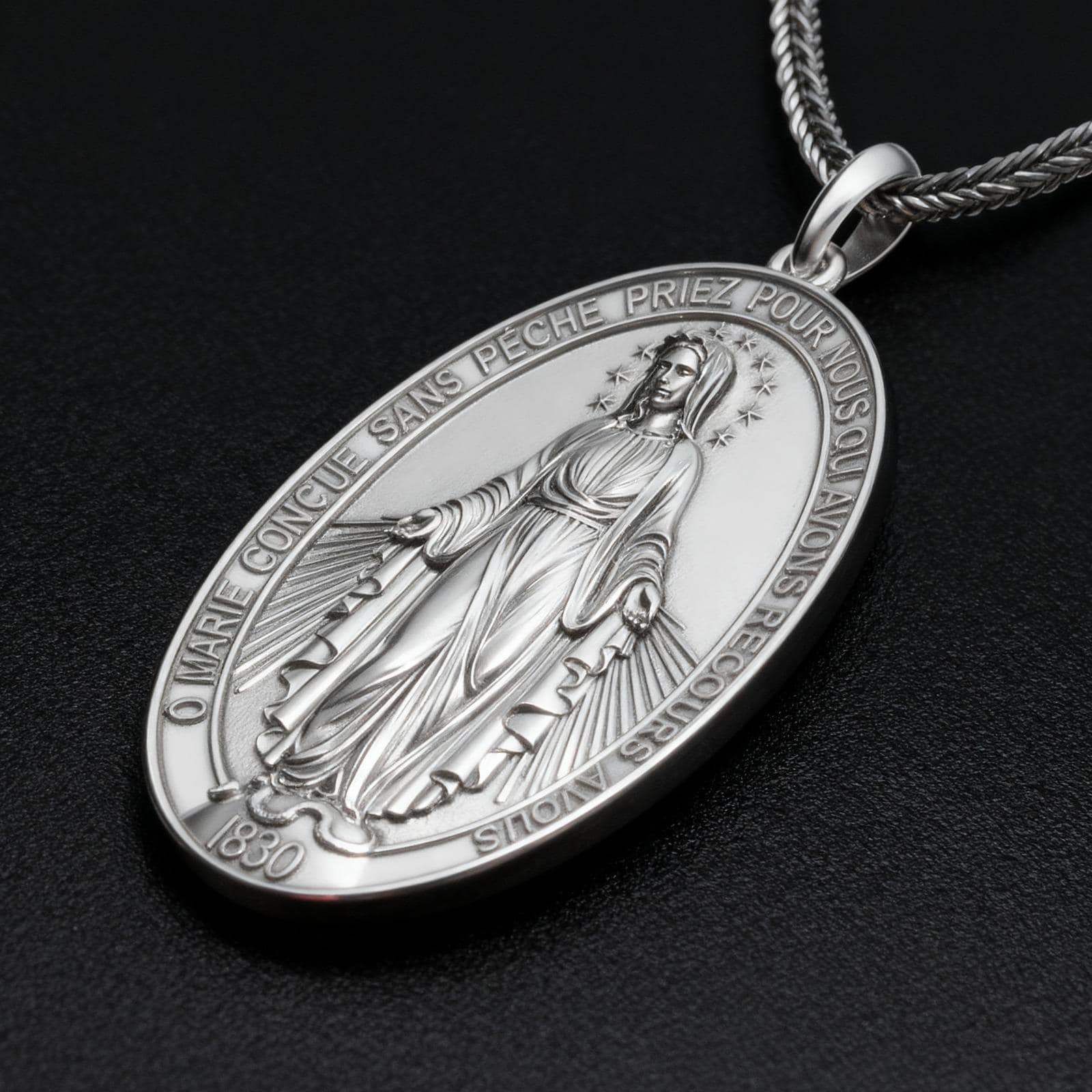 Sterling Silver Miraculous Medal Pendant, Virgin Mary Necklace ...