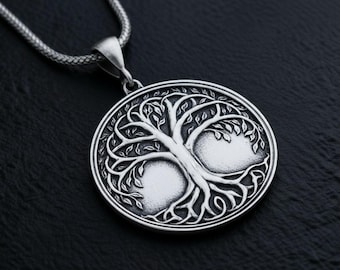 Sterling Silver Tree of Life Pendant, Norse Yggdrasil Necklace, Celtic Spiritual Jewelry, Gift for Him & Her, Nature Symbol Necklace