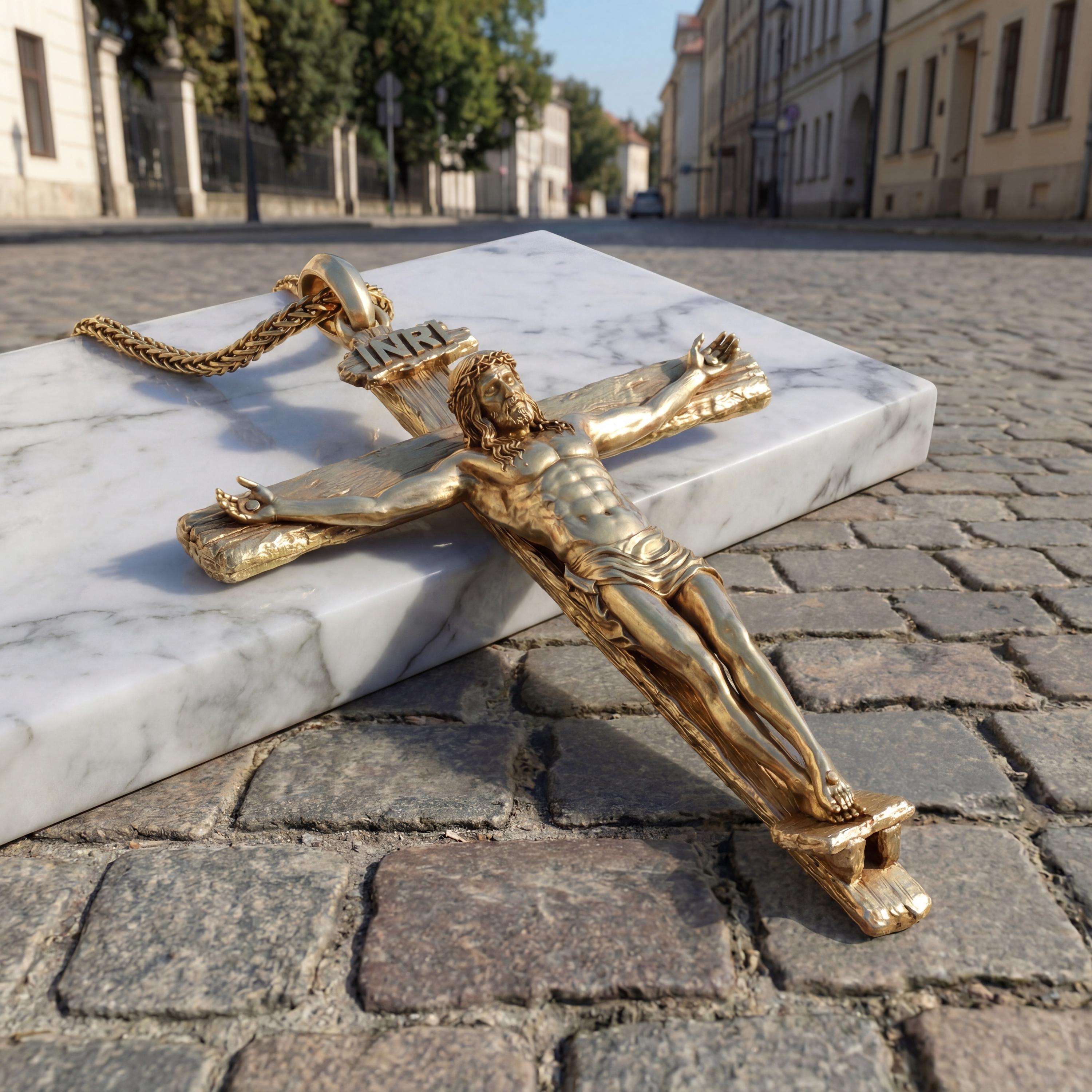 Jesus Crucifix Cross Last Supper Diamond Cut Pendant 10K Yellow Gold